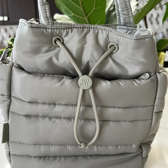 Jason Wu Puffer GREY Nylon Drawstring Bucket Bag Removable Adjustable Strap NWT Women